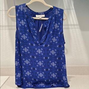 LOFT Blue Sleeveless Blouse with V-Neckline